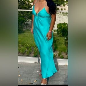 Mango satin keyhole dress - blue, petite